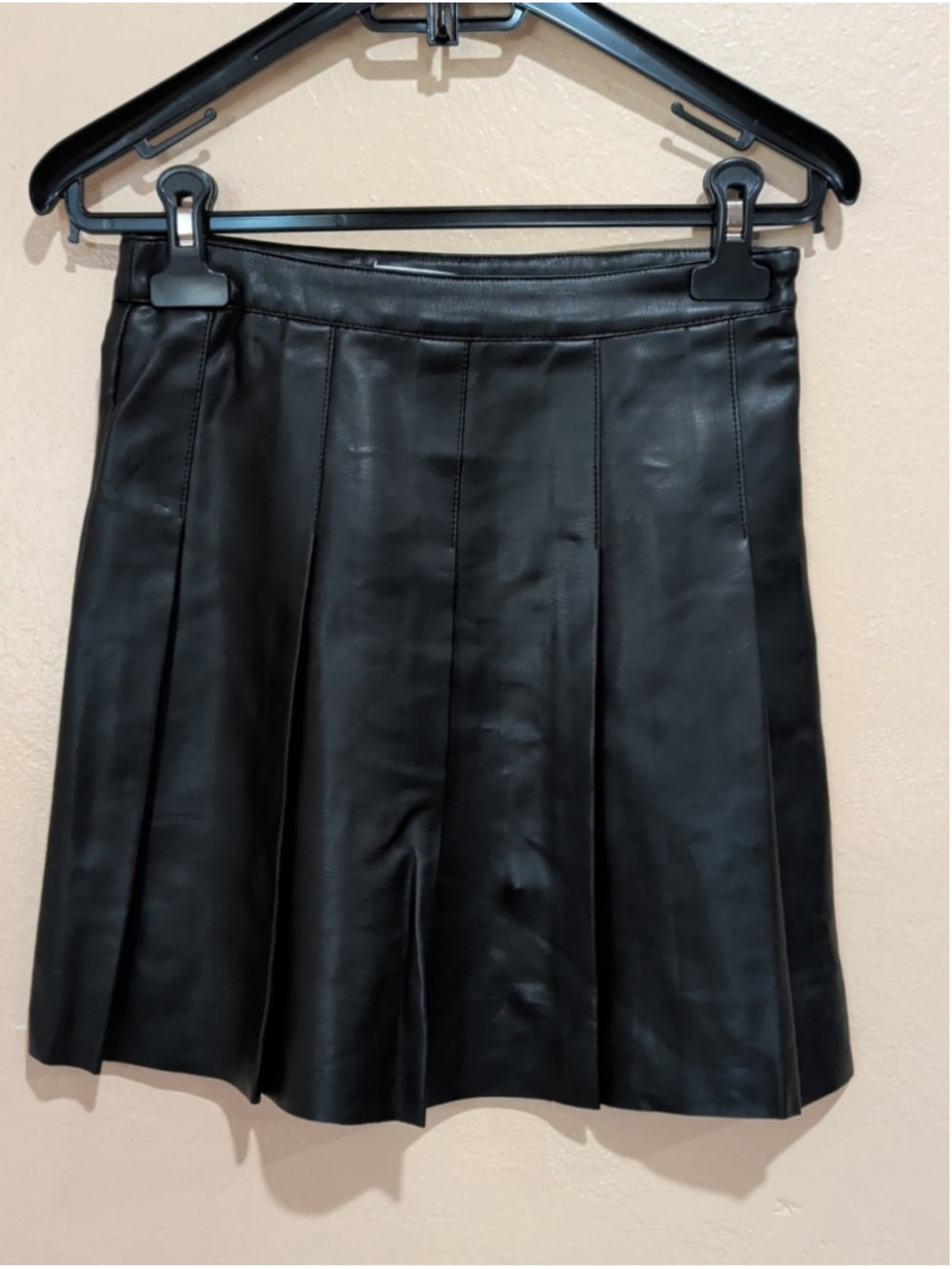 Zara vegan leather pleated mini skirt featuring a high-rise waist, small - Picture 2 of 4